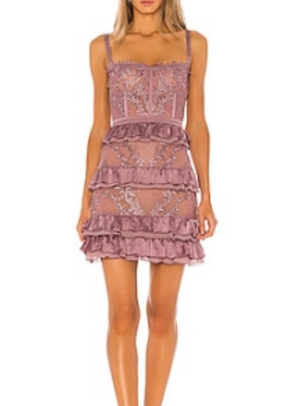 V. Chapman Dusty Rose Embroidered Ruffle Mini Dress